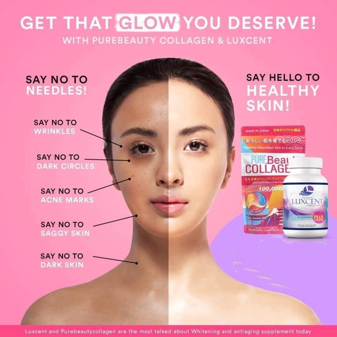 1-Month Supply of Japan-Made Pure Beauty Collagen & Luxcent Glutathione Capsules