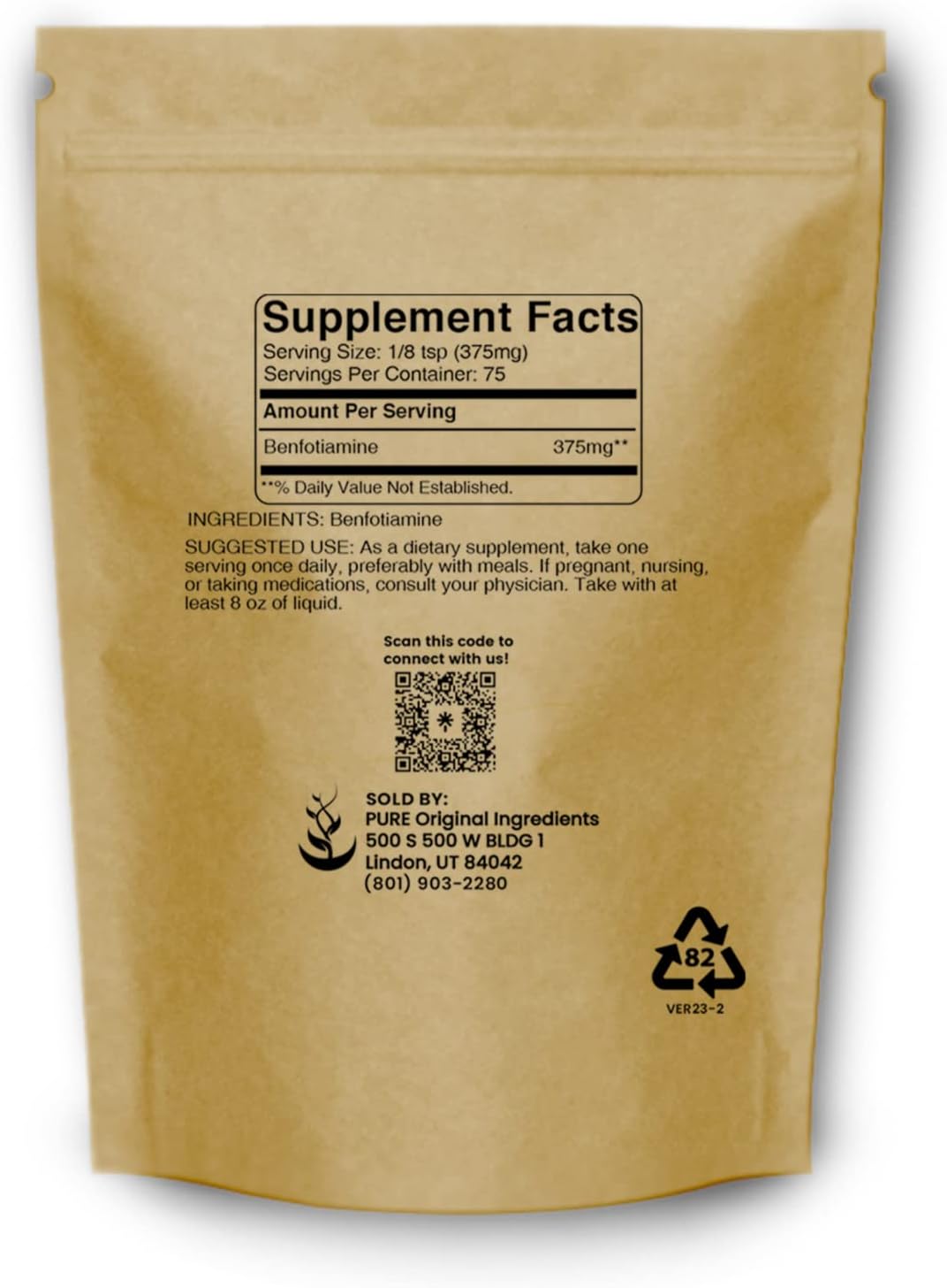 1 oz Benfotiamine Supplement - Pure Original Ingredients, No Fillers or Additives Included