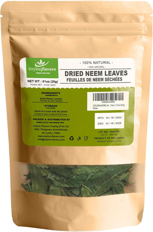 1 oz of CeylonFlavors Fresh and Pure Dried Neem Leaves from Naturally Grown Trees