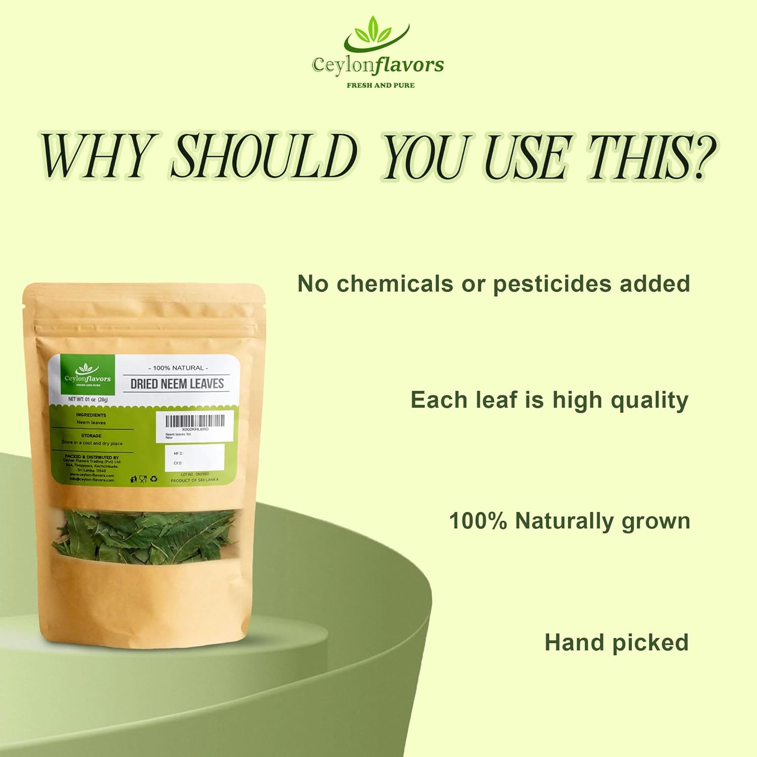 1 oz of CeylonFlavors Fresh and Pure Dried Neem Leaves from Naturally Grown Trees