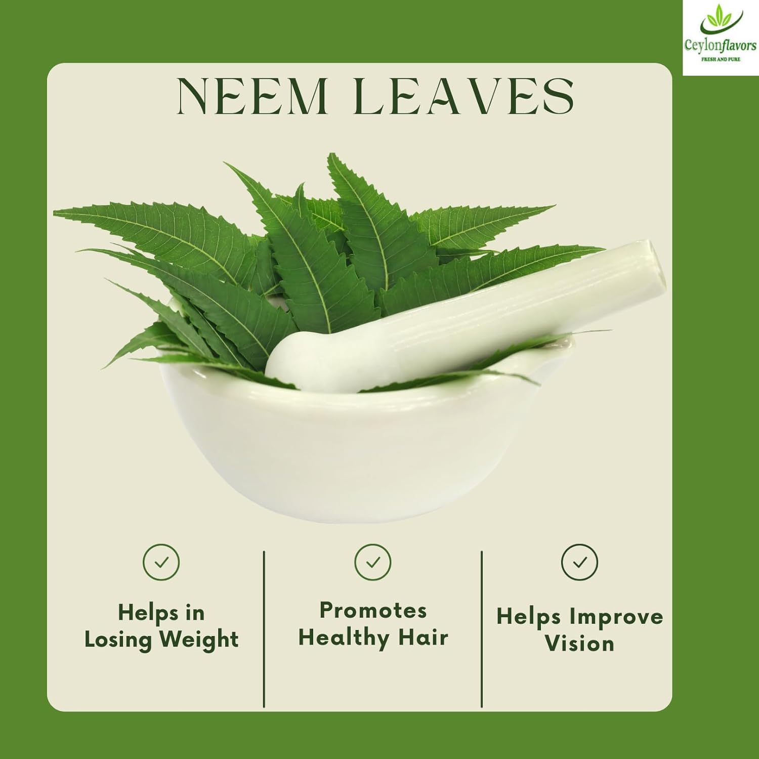 1 oz of CeylonFlavors Fresh and Pure Dried Neem Leaves from Naturally Grown Trees