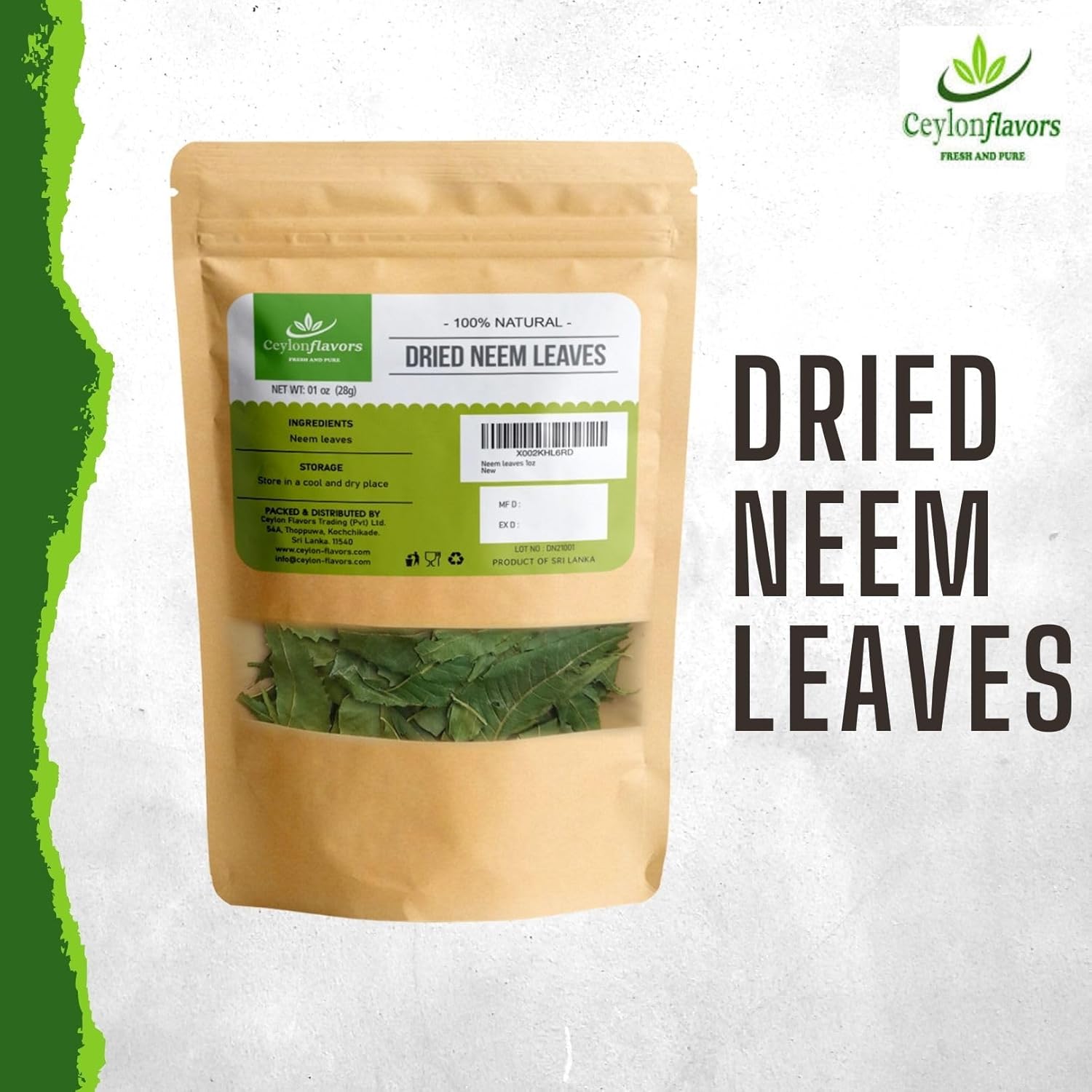 1 oz of CeylonFlavors Fresh and Pure Dried Neem Leaves from Naturally Grown Trees