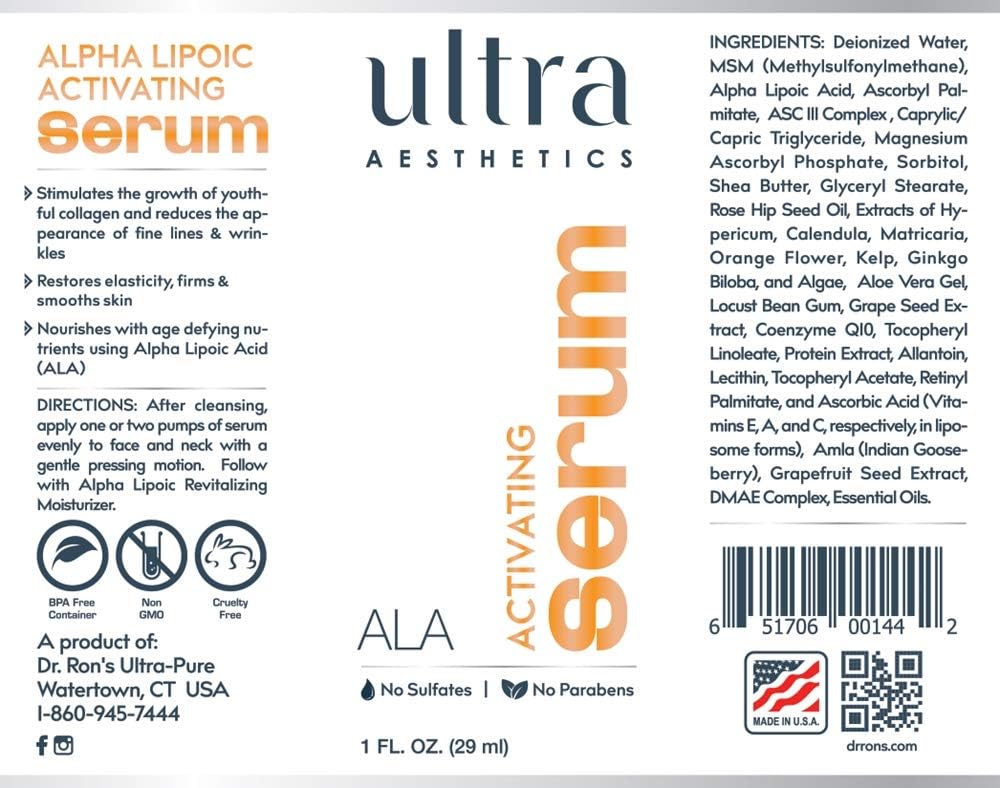 1 oz Ultra Aesthetics Alpha Lipoic Activating Serum for Radiant Skin