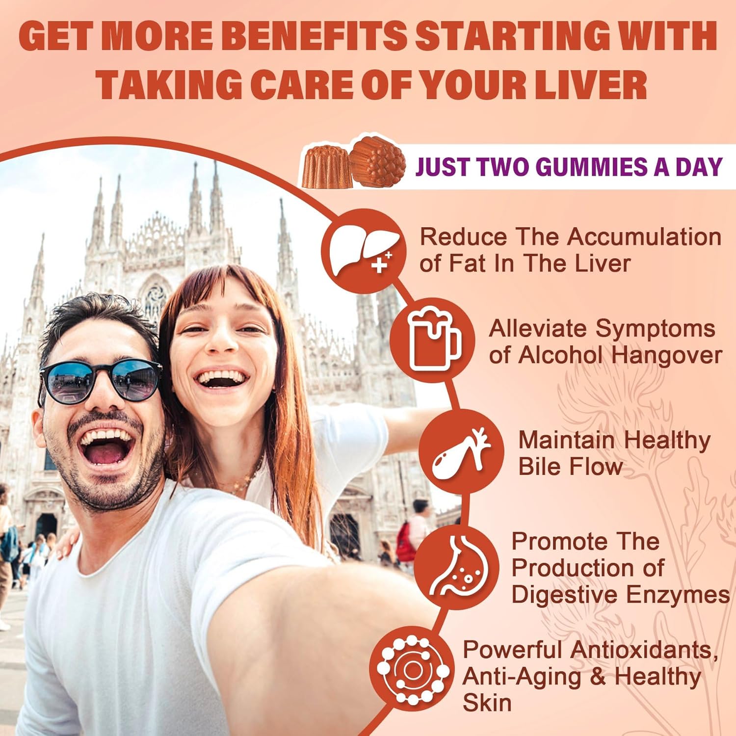 1 Pack Liver Detox Gummies with Milk Thistle & Organic Ingredients - Liver Cleanse Supplement with Vitamins B6 B9 B12 - 18-in-1 Detox & Repair Formula