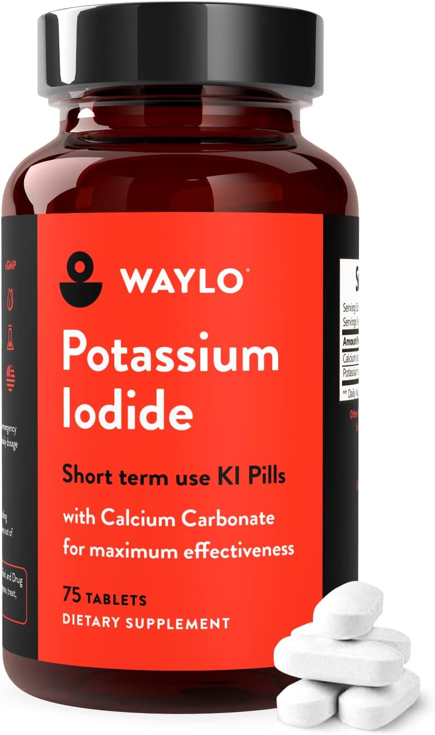 1 Pack of Waylo Potassium Iodide Tablets with Calcium Carbonate - 75 Tablets, 130 mg per Serving