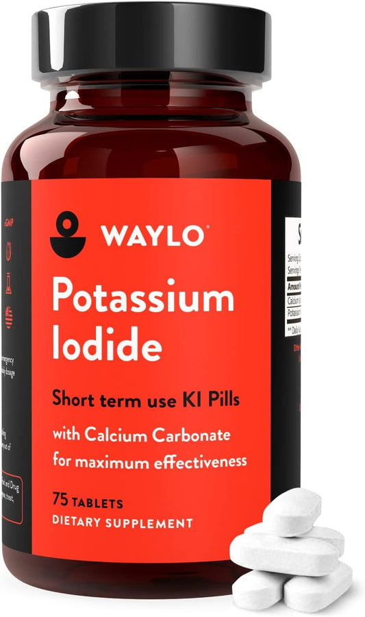 1 Pack of Waylo Potassium Iodide Tablets with Calcium Carbonate - 75 Tablets, 130 mg per Serving