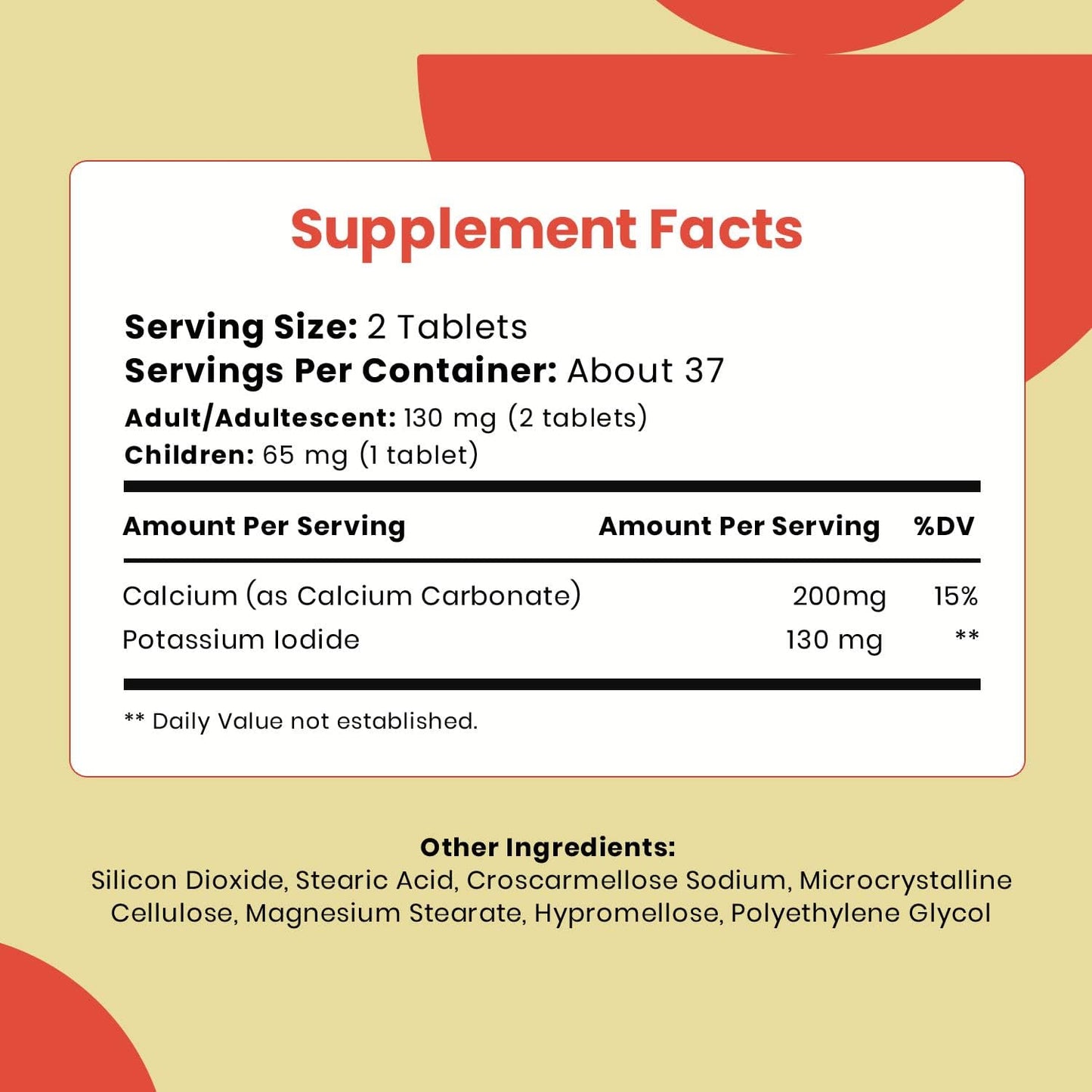 1 Pack of Waylo Potassium Iodide Tablets with Calcium Carbonate - 75 Tablets, 130 mg per Serving