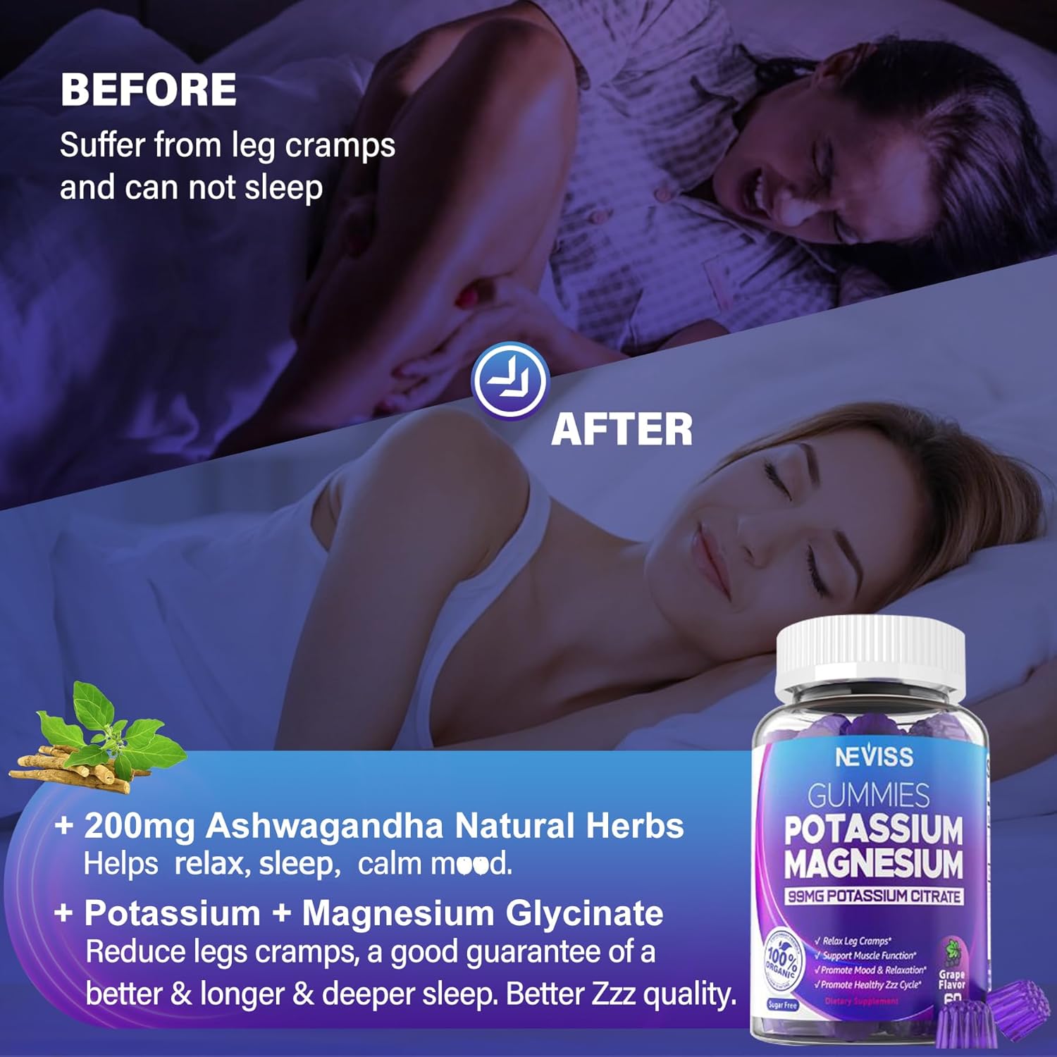 1 Pack Vitamin ADK with B12 and 1 Pack Potassium Magnesium Gummies for Daily Health Support