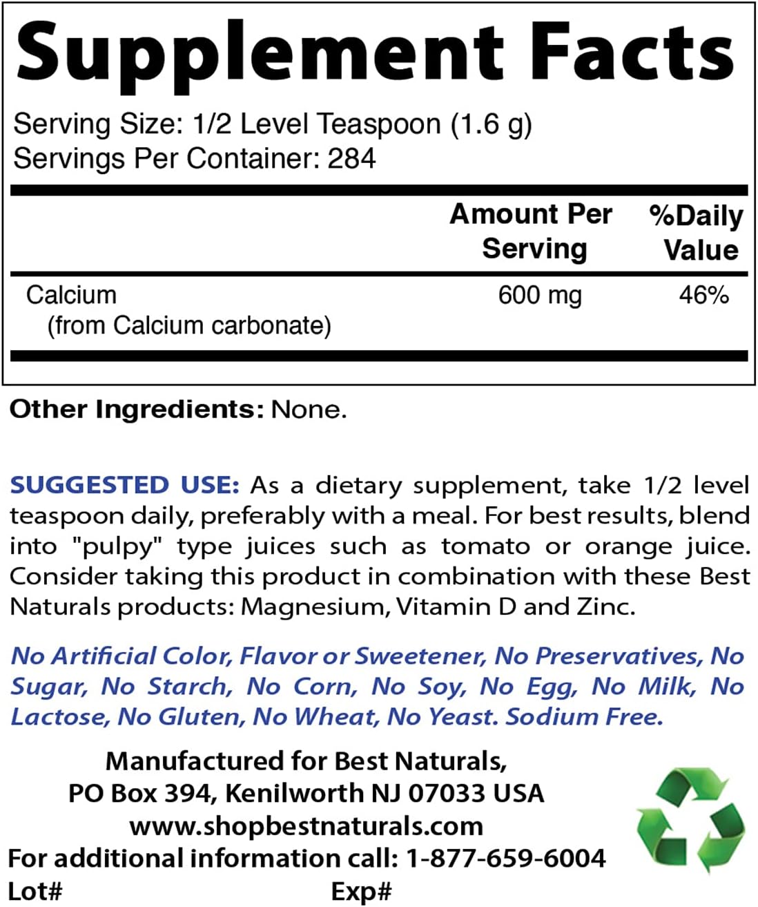 1 Pound Calcium Carbonate Powder & 500 mg Magnesium Oxide - Best Naturals