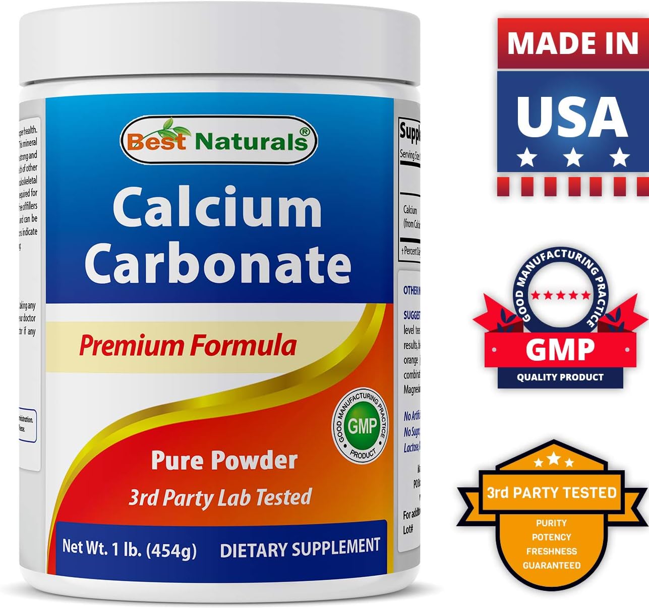 1 Pound Calcium Carbonate Powder & 500 mg Magnesium Oxide - Best Naturals