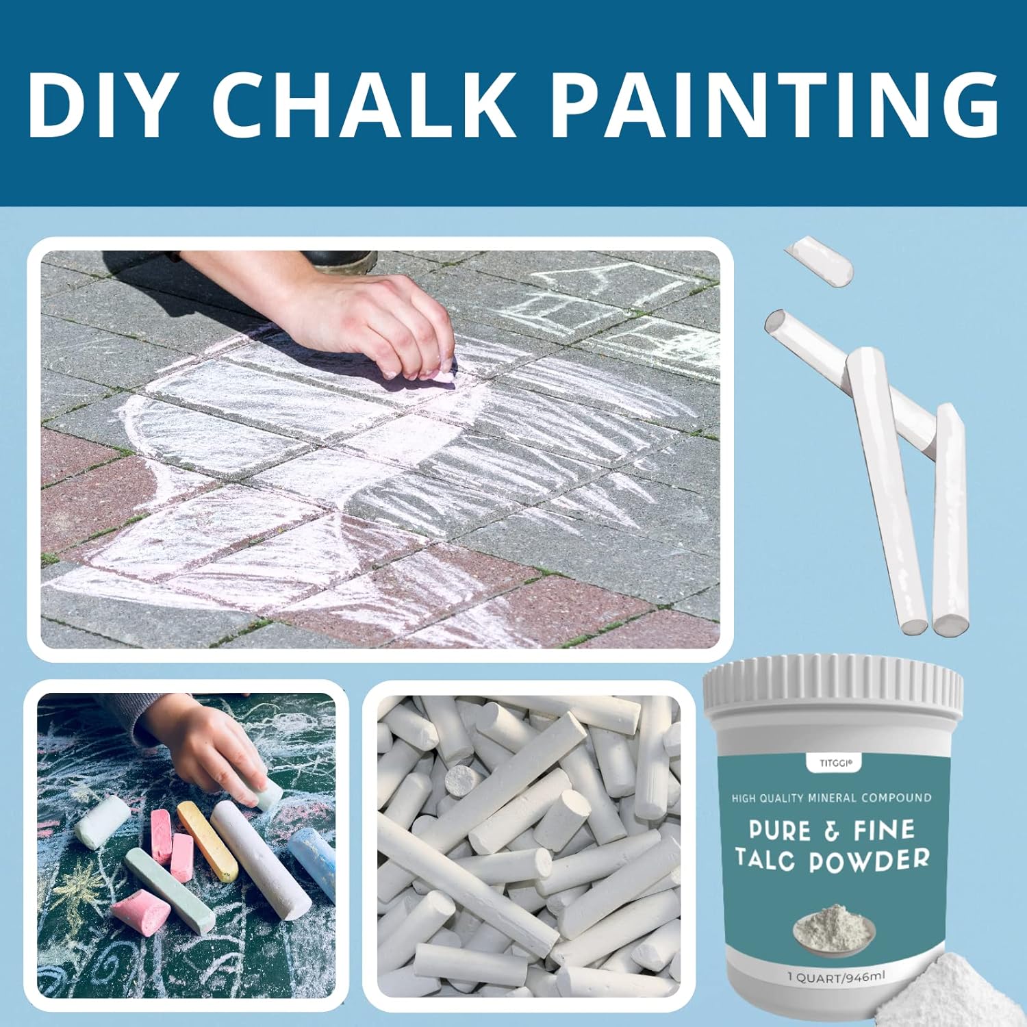 1 Quart Super Fine Talcum Powder for Chalk Painting, Unscented with Excellent Lubrication - Ideal for Bike and Auto Tire Repair by TITGGI