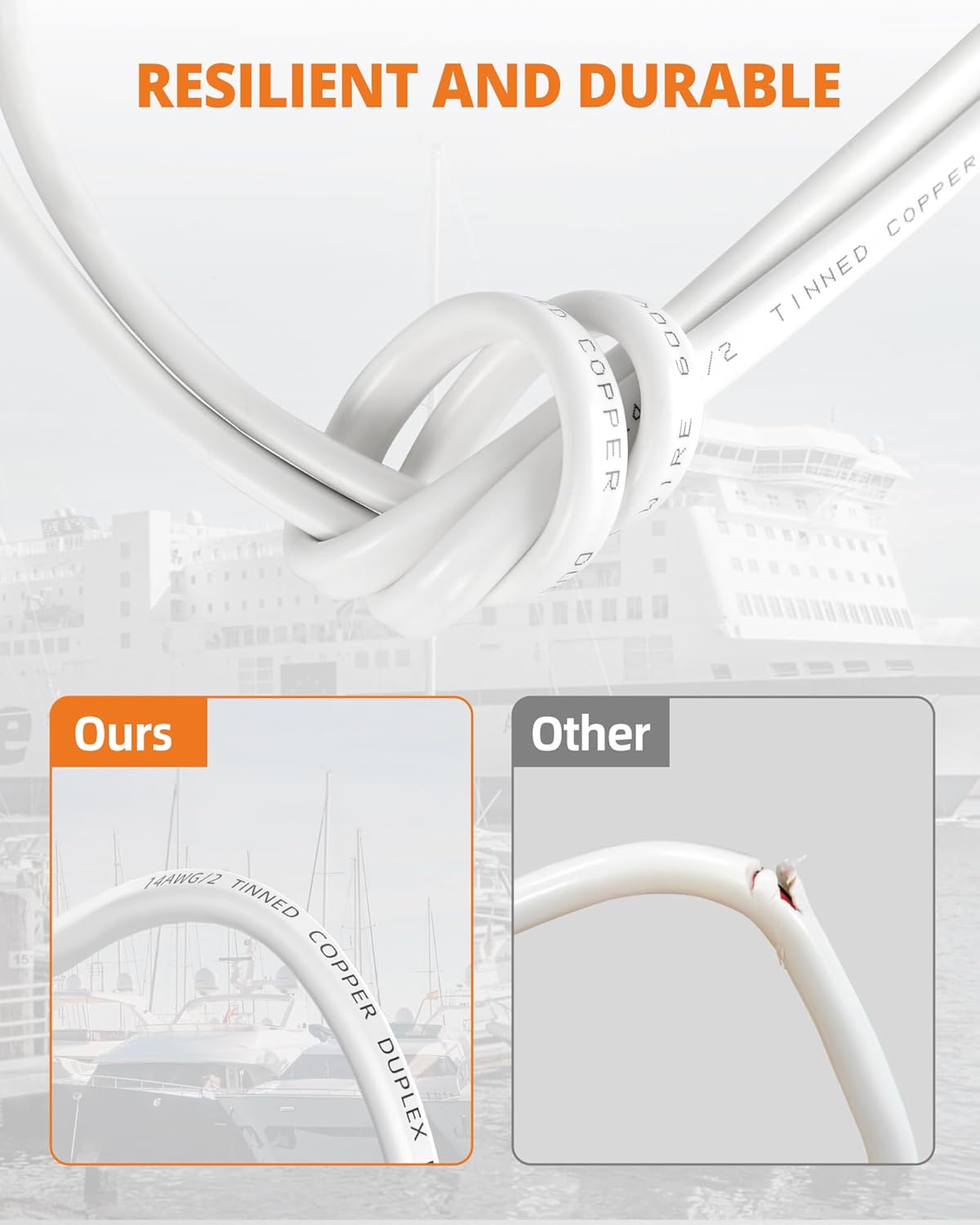 10 AWG Marine Grade Wire, IP68 Waterproof 10/2 Duplex Wire, Oxygen-Free Tinned Copper Stranded Cord for Boat/Automotive/RV/Solar/LED - 100FT