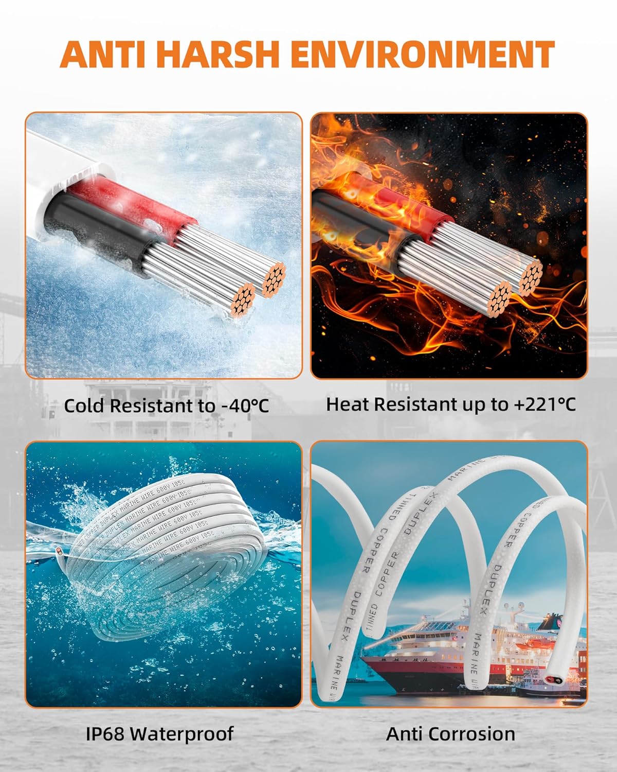 10 AWG Marine Grade Wire, IP68 Waterproof 10/2 Duplex Wire, Oxygen-Free Tinned Copper Stranded Cord for Boat/Automotive/RV/Solar/LED - 100FT