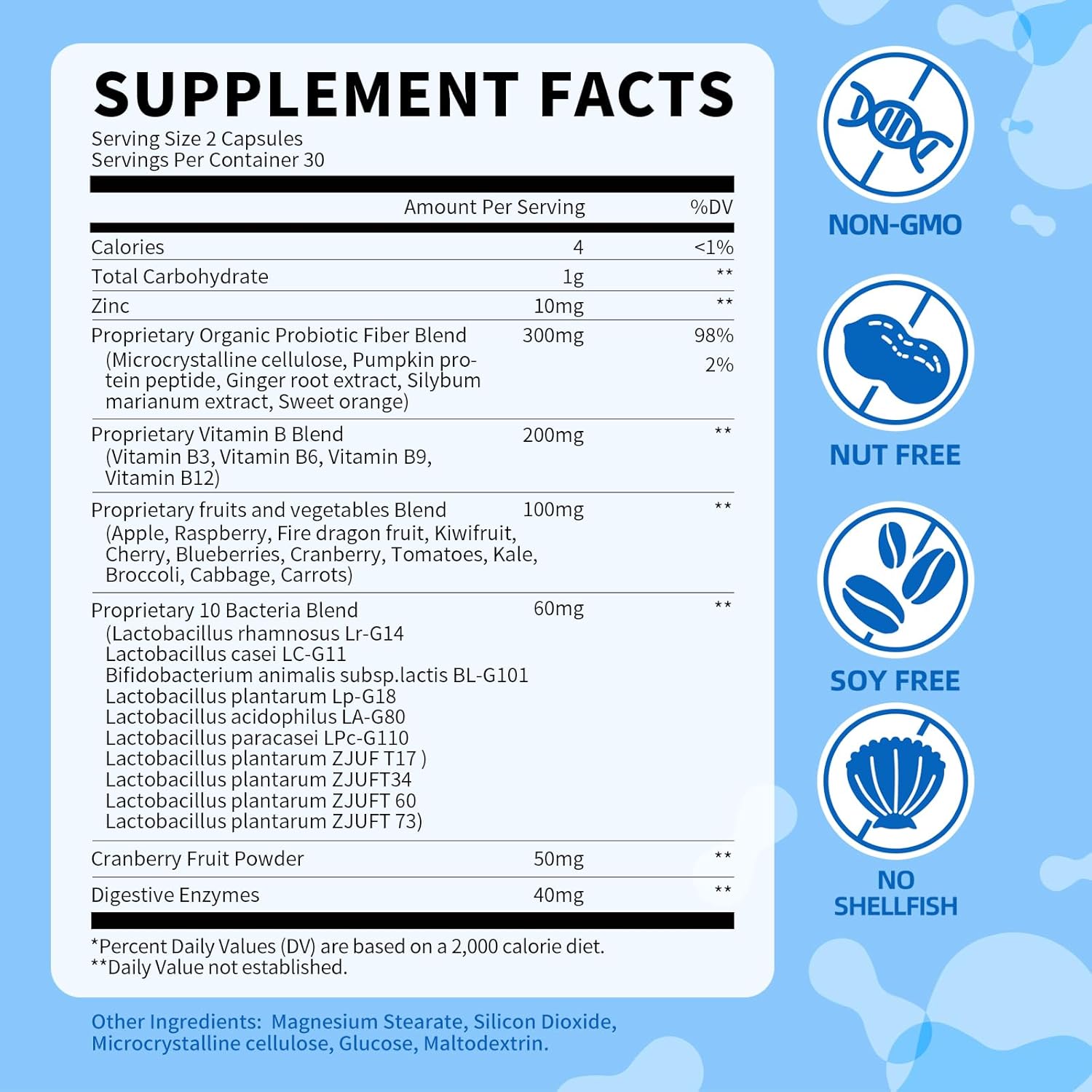 10 Billion Probiotics CFU Supplement with Prebiotic, Vitamin B, Vegetables, Digestive Enzymes - 60 Capsules for Digestive, Bloating, Vaginal, Immune Health