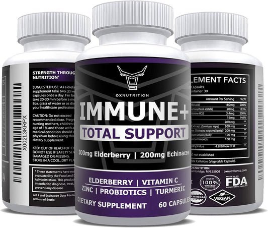10-in-1 Immune Defense Supplement with Elderberry, Vitamin C, Zinc, and Probiotics - 30 Day Supply