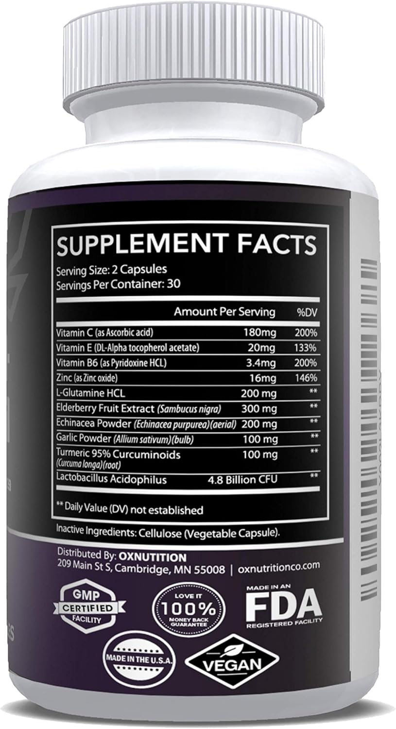 10-in-1 Immune Defense Supplement with Elderberry, Vitamin C, Zinc, and Probiotics - 30 Day Supply