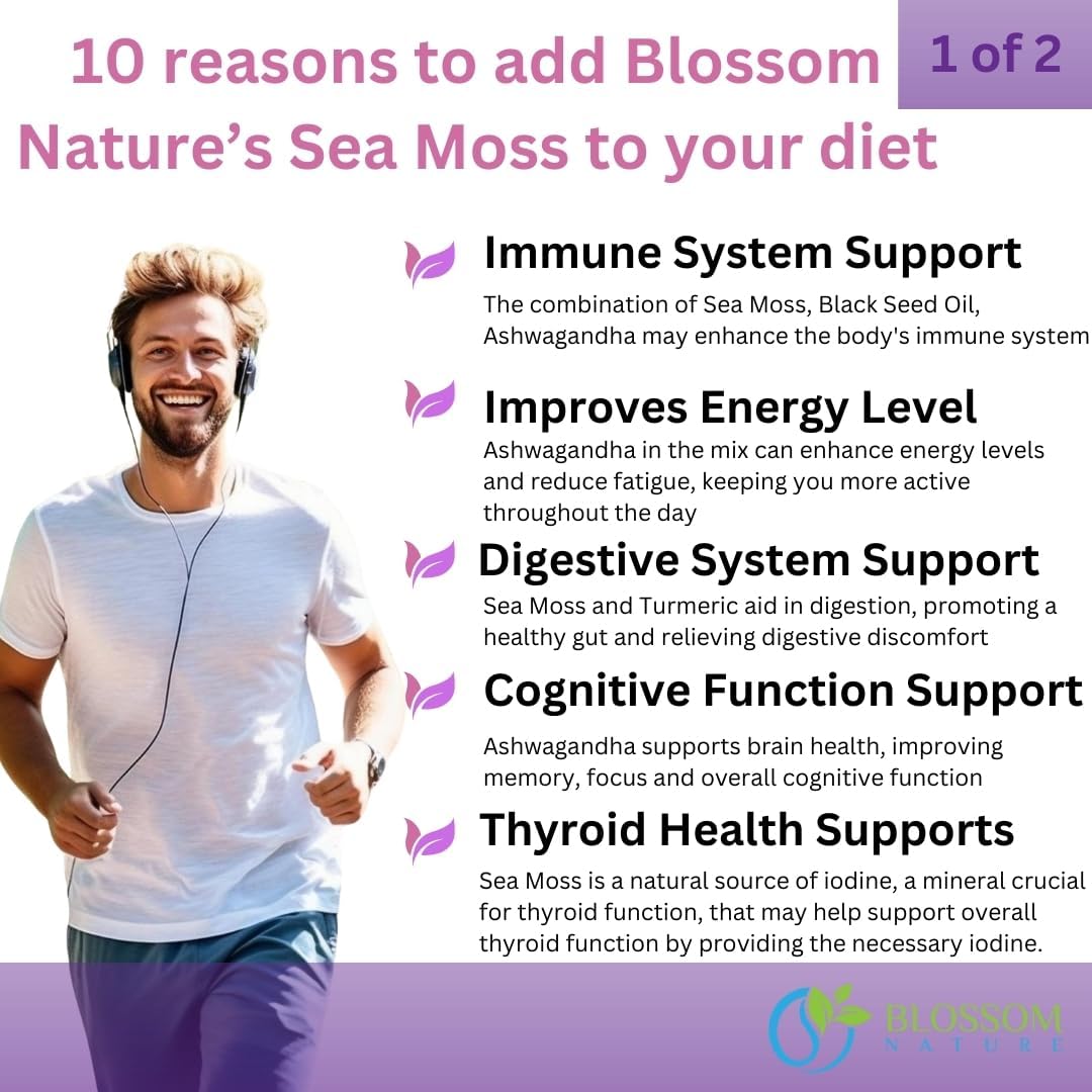 10-in-1 Irish Sea Moss Gummies 3000mg with Black Seed Oil and Ashwagandha - Immune and Digestive Support - Made in USA