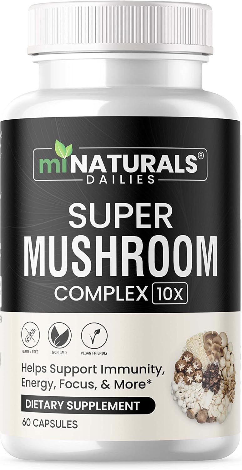 10-in-1 Mushroom Complex Capsule with Real Fruiting Body - Lion's Mane, Reishi, Cordyceps, Chaga, Turkey Tail, Maitake Supplement