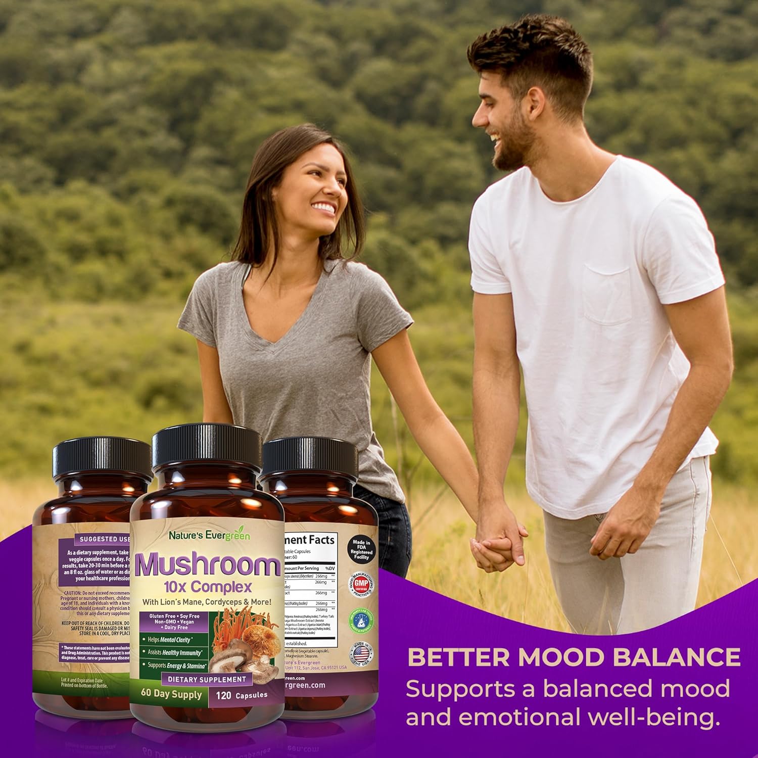 10-in-1 Mushroom Complex Supplement for Brain Health, Memory, Focus, Immunity & Energy | Lions Mane, Reishi, Cordyceps & More | Nootropic (120 Capsules)