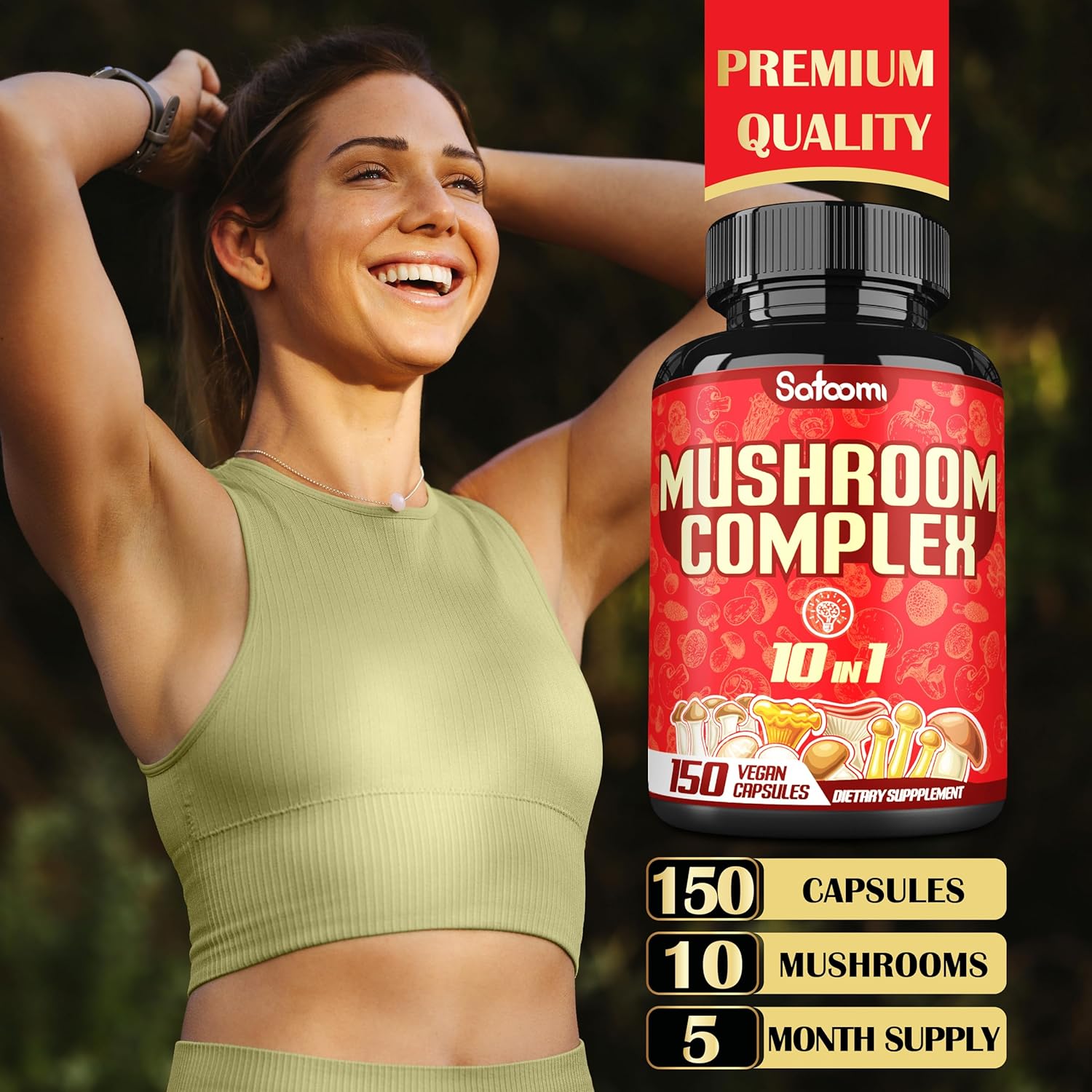 10-in-1 Mushroom Complex Supplements - 5-Month Supply - Brain Support - 150 Capsules - Lions Mane, Cordyceps, Reishi, Chaga, Maitake, Shitake & More