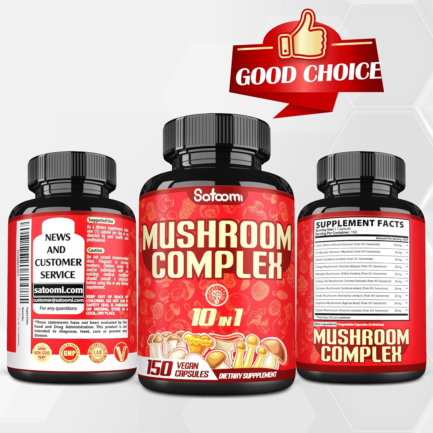 10-in-1 Mushroom Complex Supplements - 5-Month Supply - Brain Support - 150 Capsules - Lions Mane, Cordyceps, Reishi, Chaga, Maitake, Shitake & More