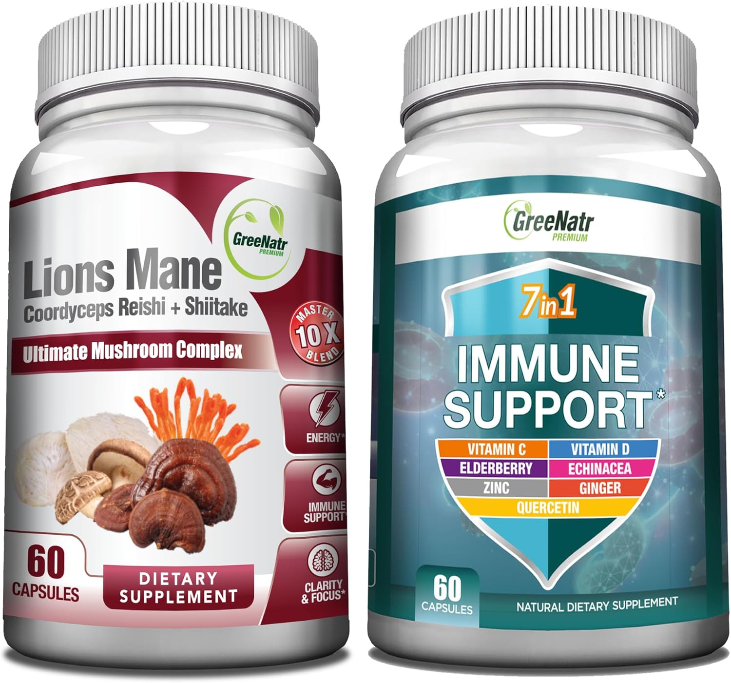 10-in-1 Mushroom Complex with Vitamin C, D3, Zinc, and Ginger - GreeNatr Powerful Supplement