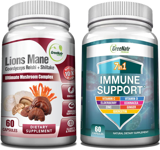 10-in-1 Mushroom Complex with Vitamin C, D3, Zinc, and Ginger - GreeNatr Powerful Supplement