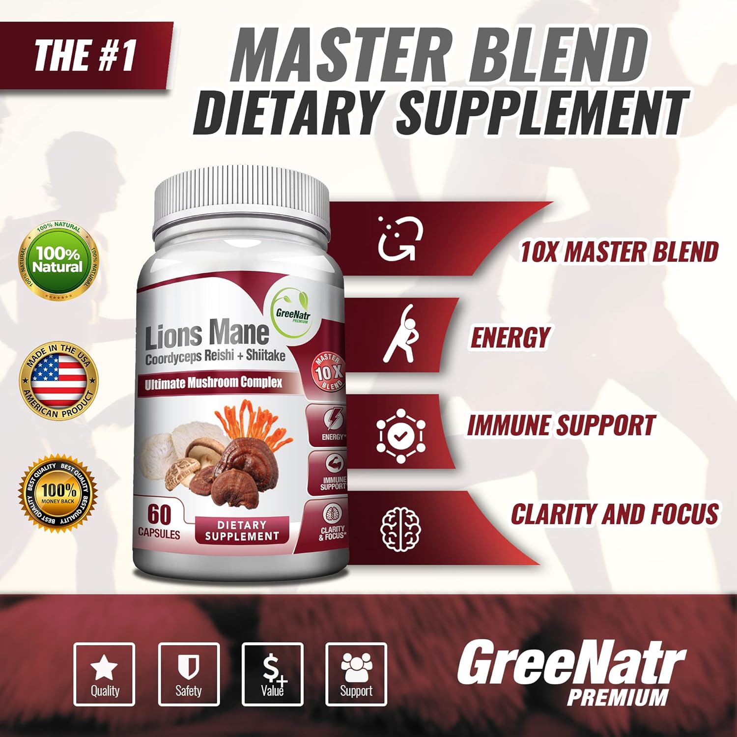 10-in-1 Mushroom Complex with Vitamin C, D3, Zinc, and Ginger - GreeNatr Powerful Supplement