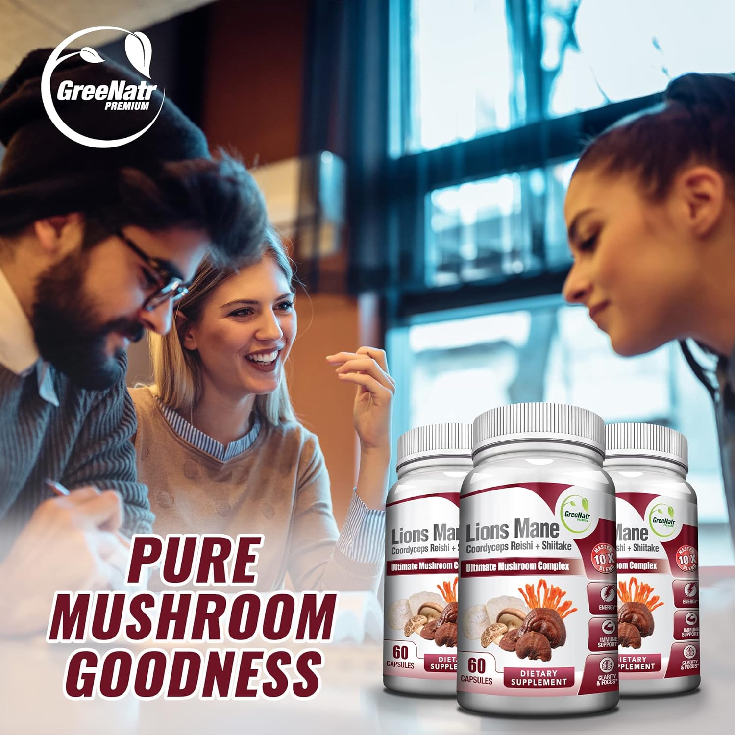 10-in-1 Mushroom Complex with Vitamin C, D3, Zinc, and Ginger - GreeNatr Powerful Supplement