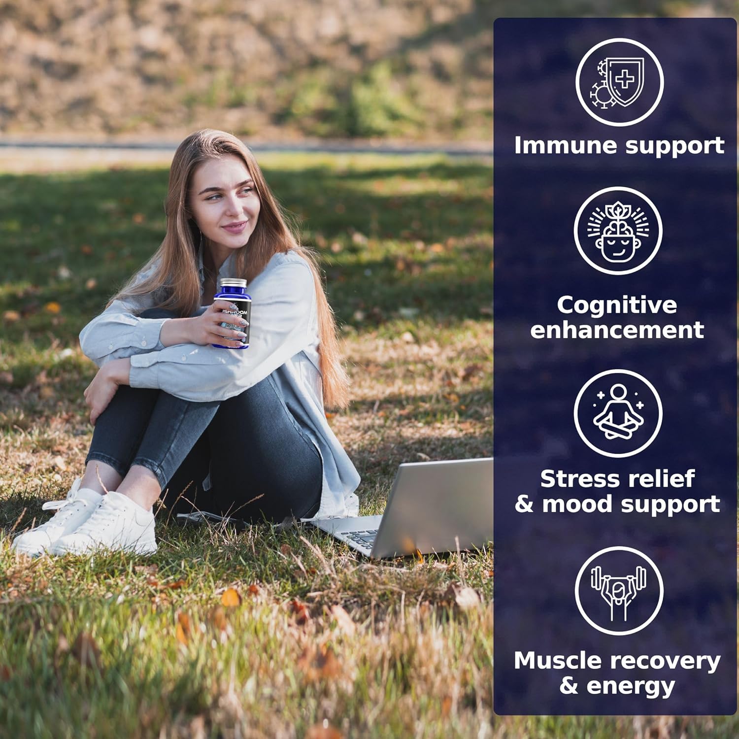 10-in-1 Mushroom Power Complex with Cordyceps, Reishi, Shiitake & Lions Mane - Nootropic Dietary Supplement for Gut Health, Focus, Energy & Vitality - 60 Capsules