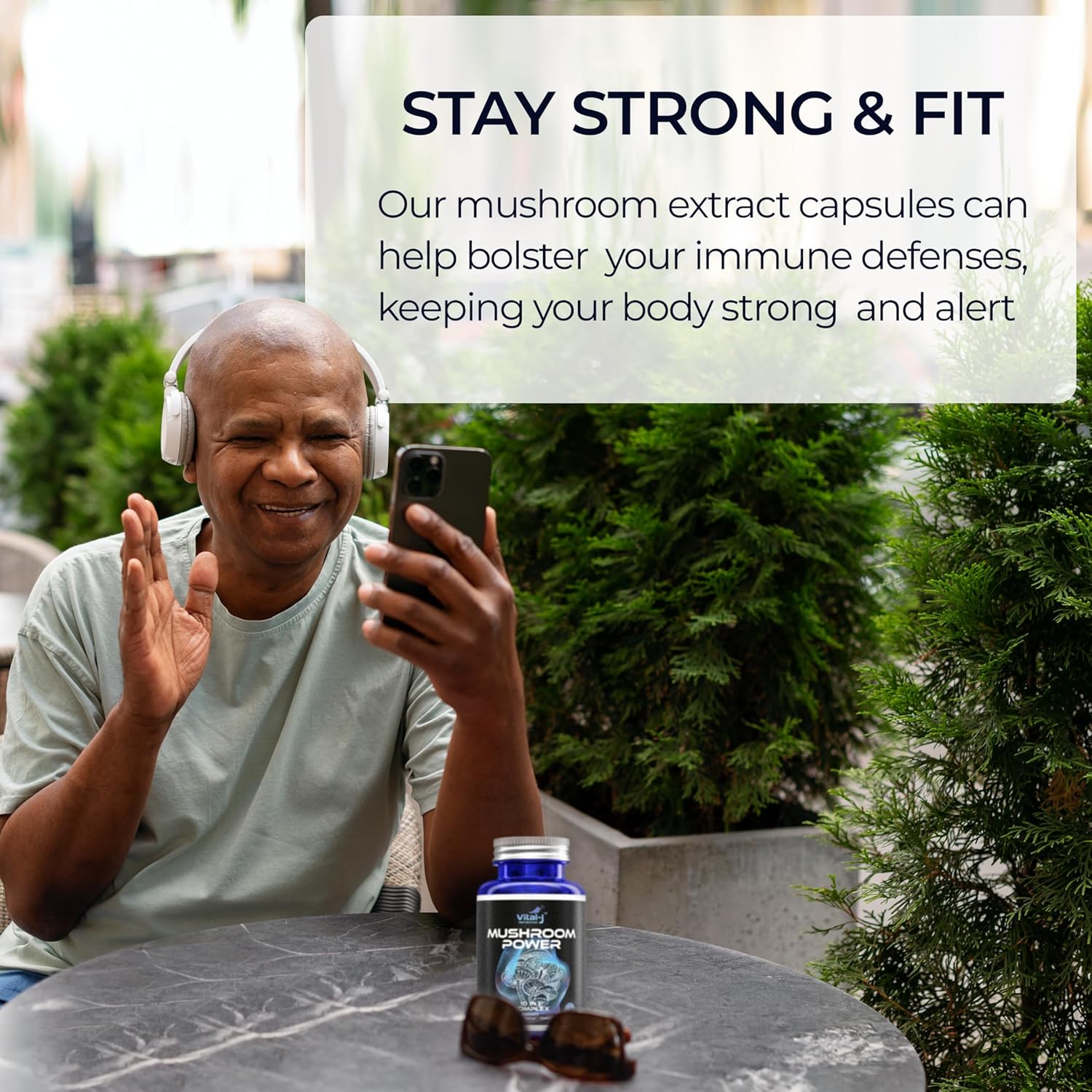 10-in-1 Mushroom Power Complex with Cordyceps, Reishi, Shiitake & Lions Mane - Nootropic Dietary Supplement for Gut Health, Focus, Energy & Vitality - 60 Capsules