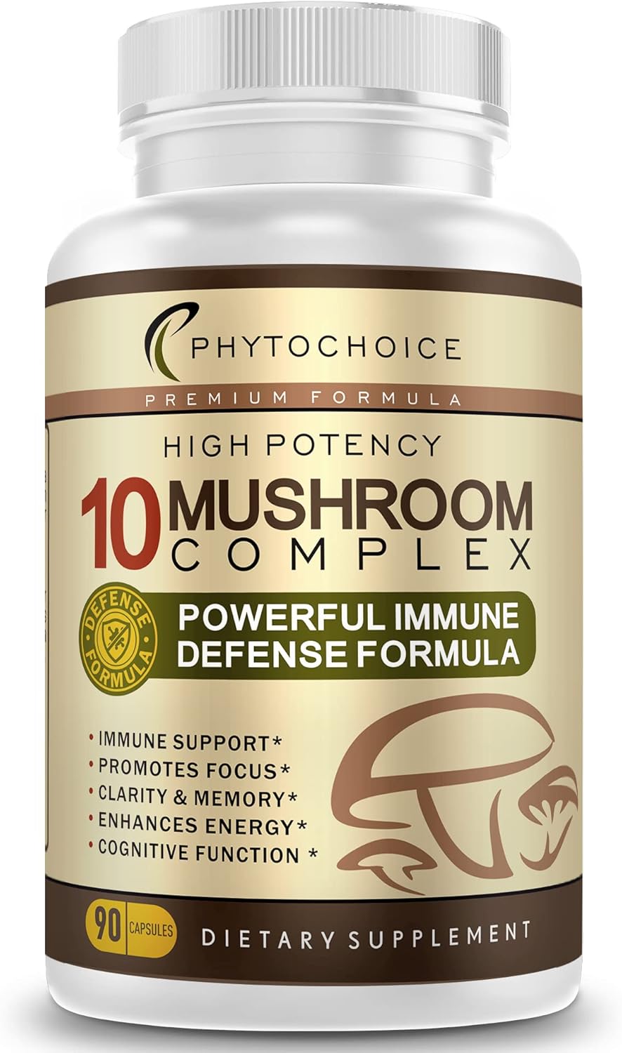 10 Mushroom Complex Nootropic Brain Supplement - Boost Brain Function with Lions Mane, Reishi, Cordyceps, Chaga, Turkey Tail - Memory, Focus, Energy Support - Immune Booster - 90 Capsules
