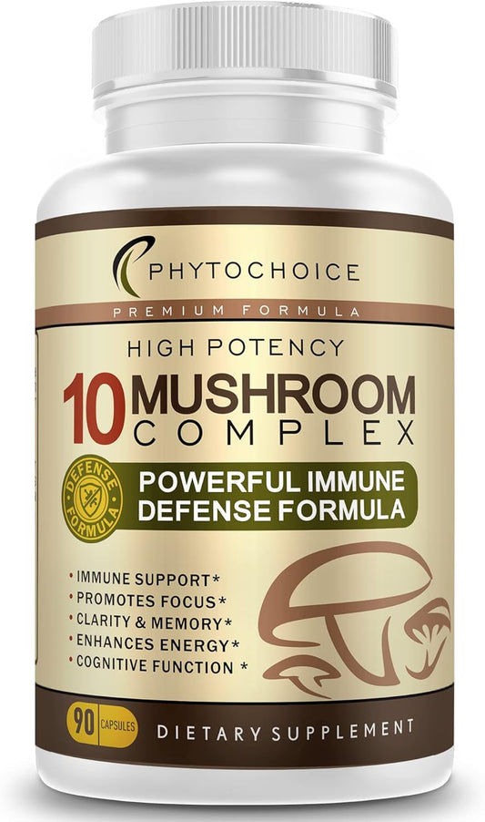 10 Mushroom Complex Nootropic Brain Supplement - Boost Brain Function with Lions Mane, Reishi, Cordyceps, Chaga, Turkey Tail - Memory, Focus, Energy Support - Immune Booster - 90 Capsules