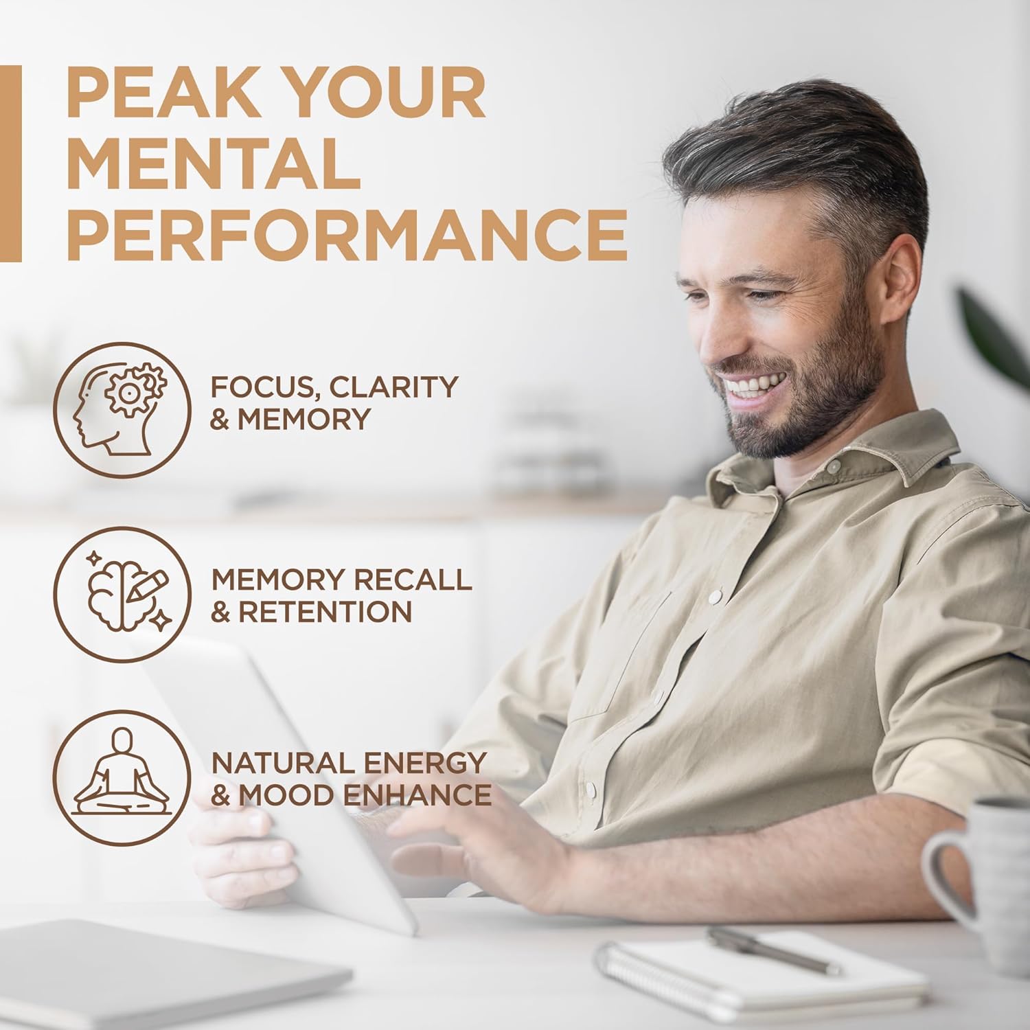 10 Mushroom Complex Nootropic Brain Supplement - Boost Brain Function with Lions Mane, Reishi, Cordyceps, Chaga, Turkey Tail - Memory, Focus, Energy Support - Immune Booster - 90 Capsules