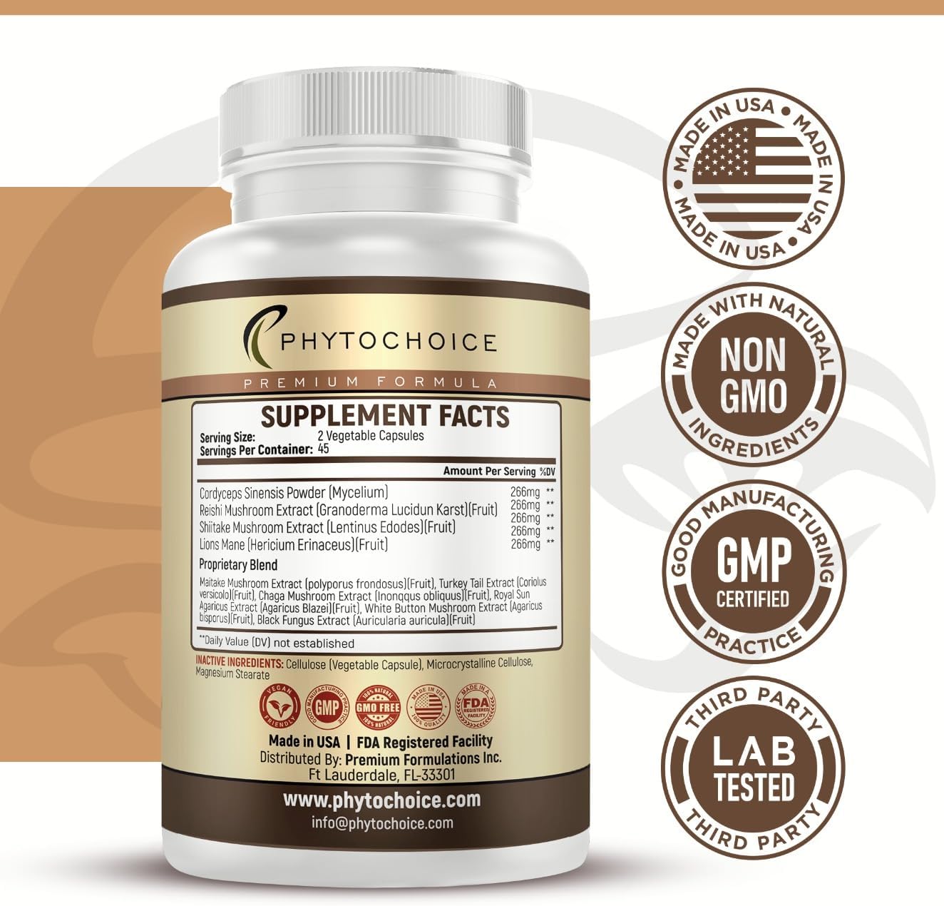 10 Mushroom Complex Nootropic Brain Supplement - Boost Brain Function with Lions Mane, Reishi, Cordyceps, Chaga, Turkey Tail - Memory, Focus, Energy Support - Immune Booster - 90 Capsules