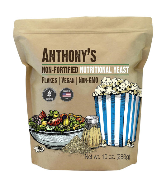10 oz Anthony's Premium Nutritional Yeast Flakes - Non Fortified, Gluten Free, Non-GMO - Batch Tested