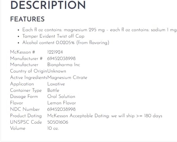 10 oz Bottle of Magnesium Citrate Solution - Single Pack