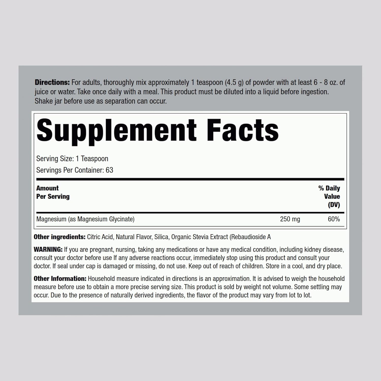 10 oz Lemon Flavored Magnesium Glycinate Powder | Chelated & Highly Absorbable | Non-GMO & Gluten Free Supplement