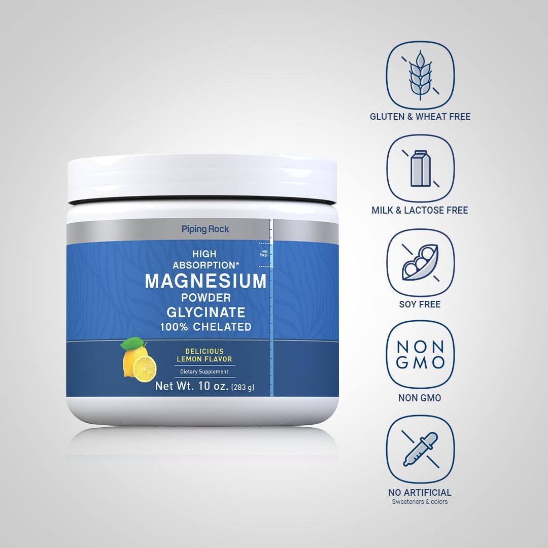 10 oz Lemon Flavored Magnesium Glycinate Powder | Chelated & Highly Absorbable | Non-GMO & Gluten Free Supplement