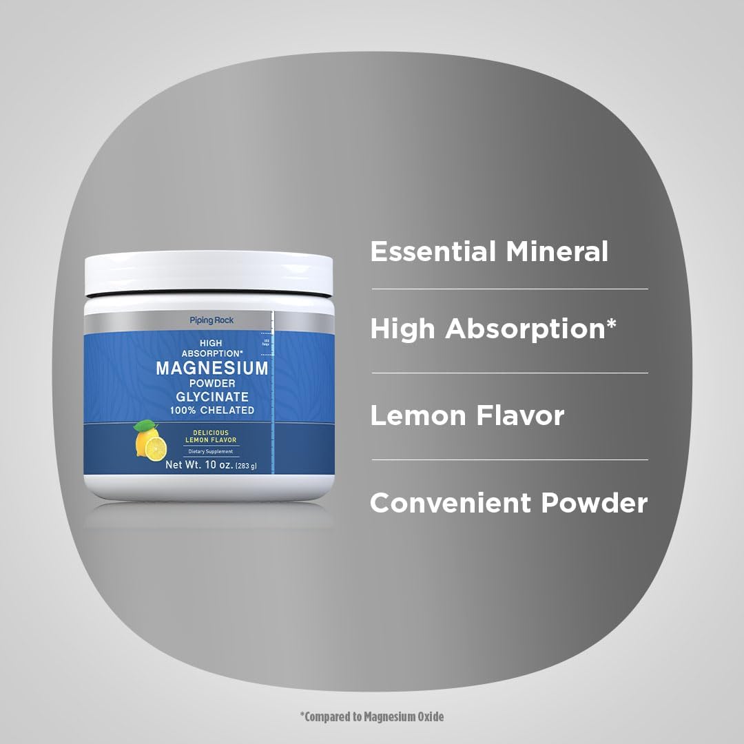 10 oz Lemon Flavored Magnesium Glycinate Powder | Chelated & Highly Absorbable | Non-GMO & Gluten Free Supplement