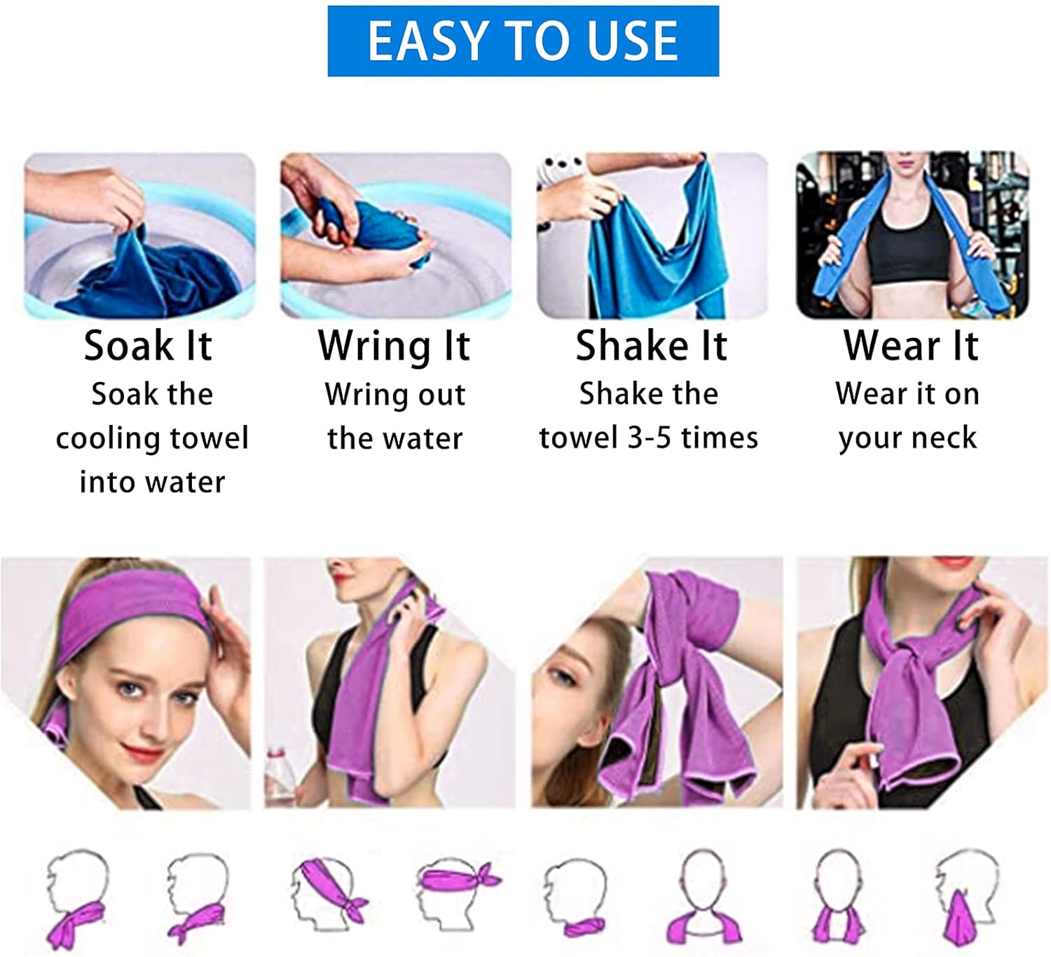 10-Pack Microfiber Cooling Towels for Neck and Face - Ideal for Gym, Travel, Yoga, Camping, Running - 10 Colors