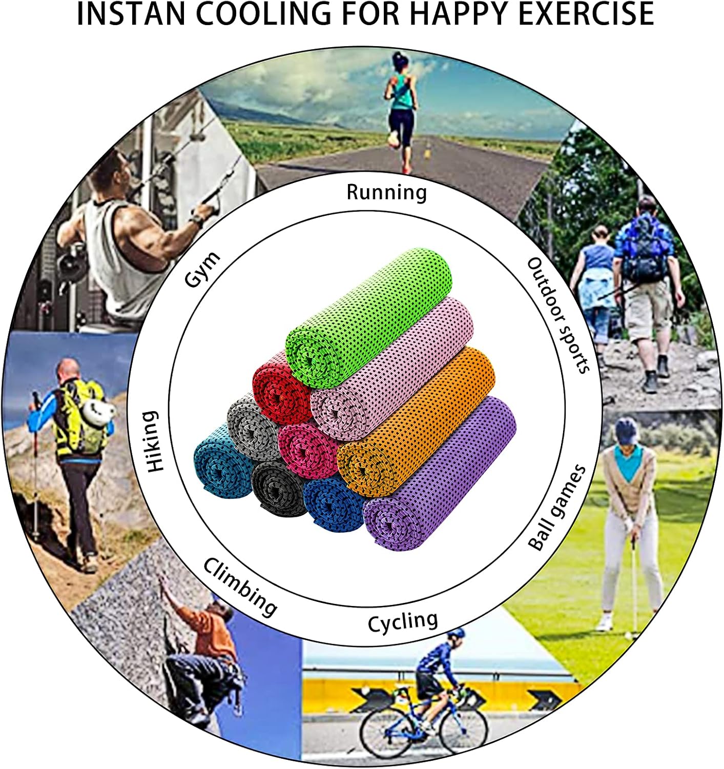 10-Pack Microfiber Cooling Towels for Neck and Face - Ideal for Gym, Travel, Yoga, Camping, Running - 10 Colors
