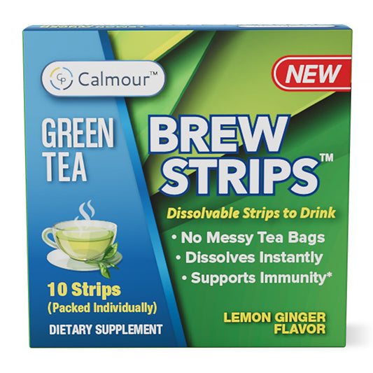 10 Pack of CALMOUR Natural Green Tea Extract Strips - On-The-Go Quick Dissolving Lemon Ginger Matcha Green Tea with Antioxidants