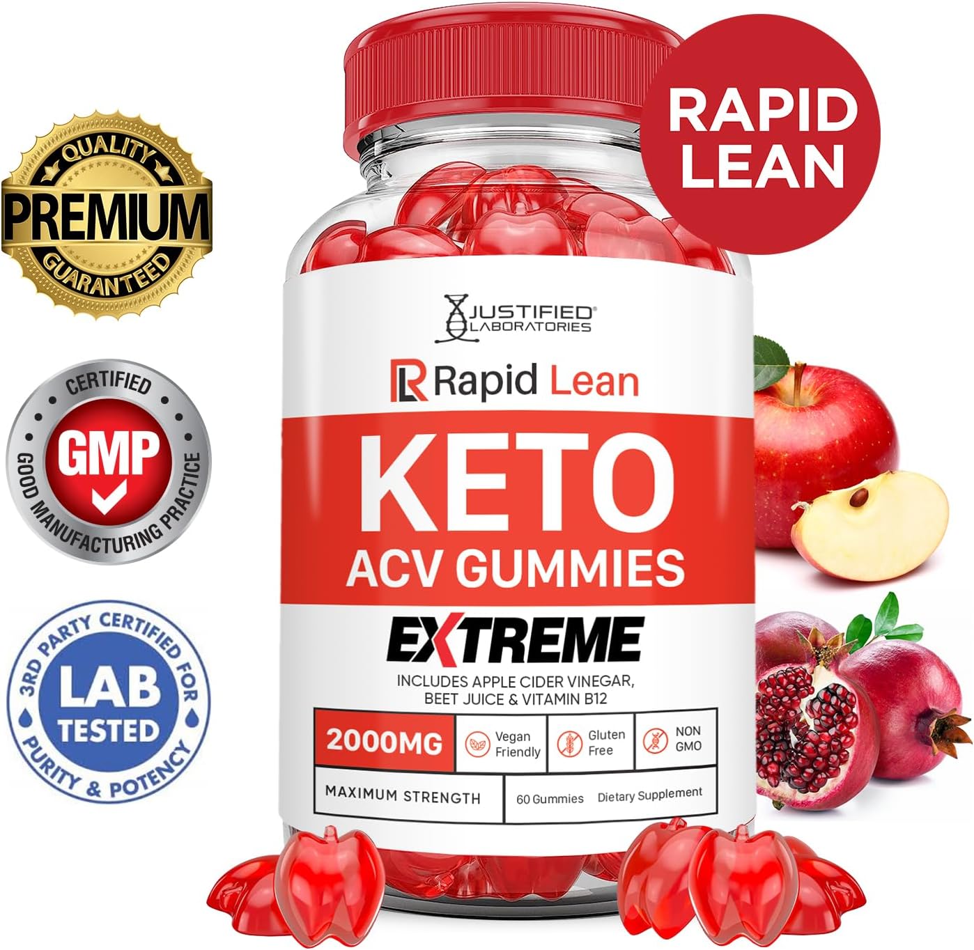 10 Pack Rapid Lean Keto ACV Gummies 2000MG with Pomegranate Beet Juice B12 - Vegan & Non GMO