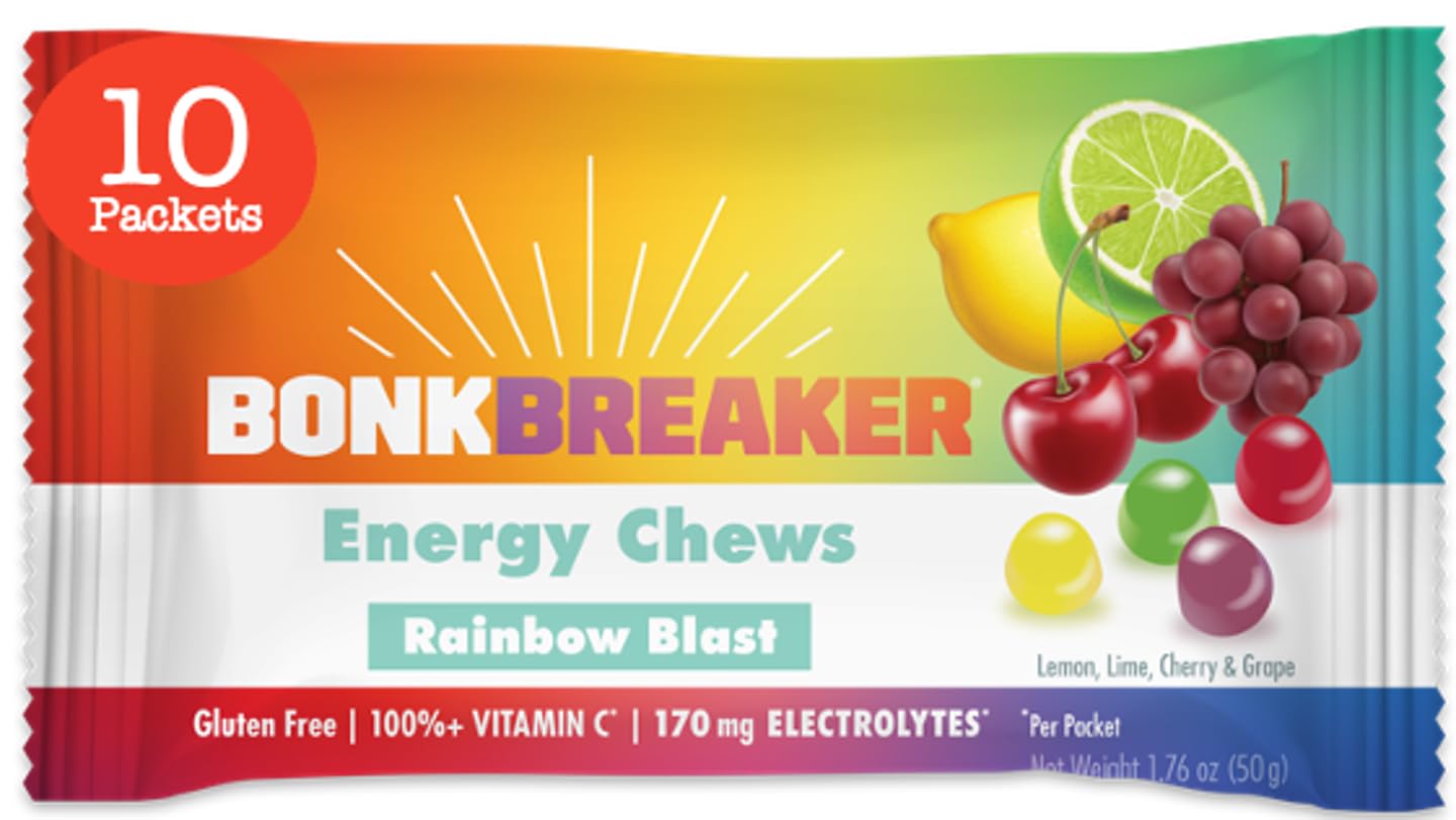 10 Packets of Bonk Breaker Rainbow Blast Energy Chews with Dairy-Free, Gluten-Free Ingredients for Quick Energy and Focus