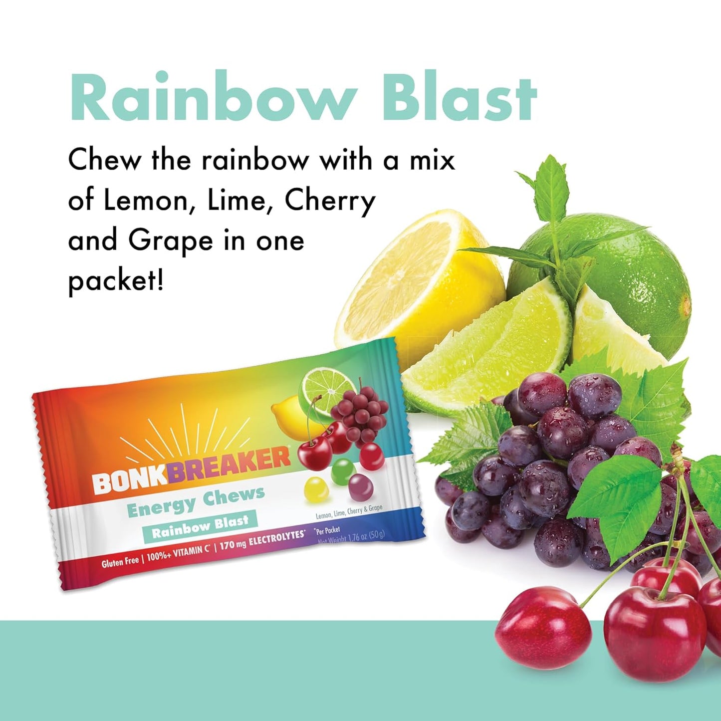 10 Packets of Bonk Breaker Rainbow Blast Energy Chews with Dairy-Free, Gluten-Free Ingredients for Quick Energy and Focus