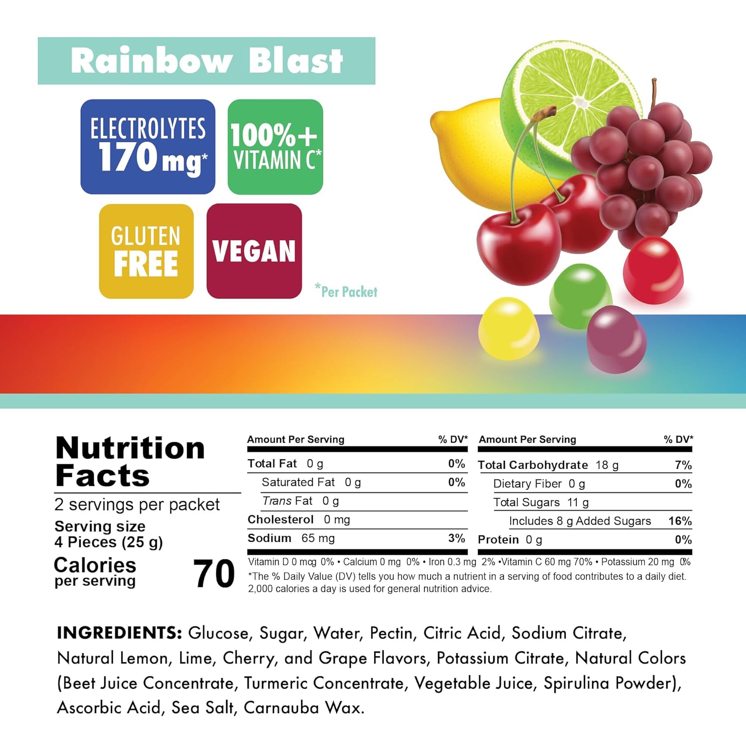 10 Packets of Bonk Breaker Rainbow Blast Energy Chews with Dairy-Free, Gluten-Free Ingredients for Quick Energy and Focus