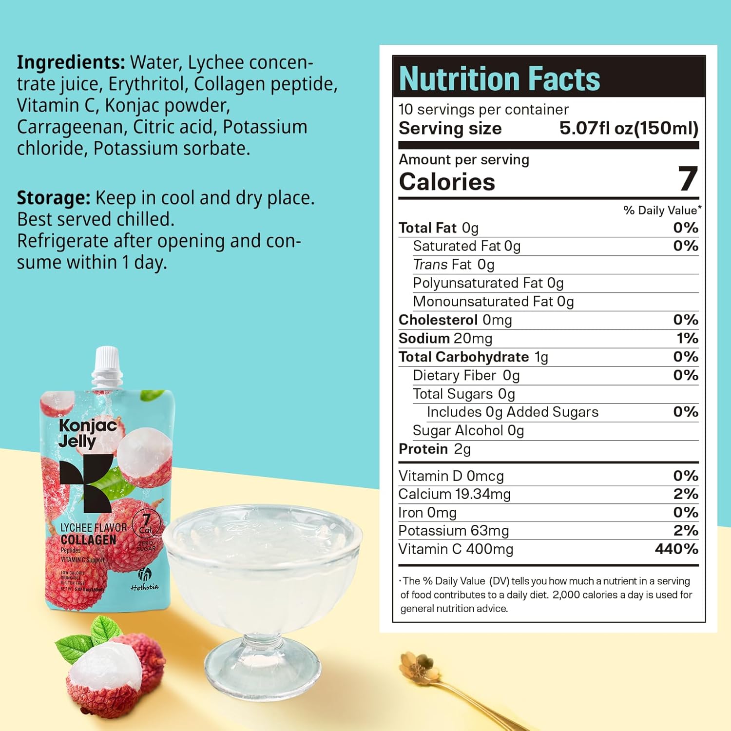 10 Packs Hethstia Konjac Jelly Lychee Flavor with Collagen & 12 Packs Gluten-Free Konjac Rice - Low Calorie, Keto, Sugar-Free Healthy Food