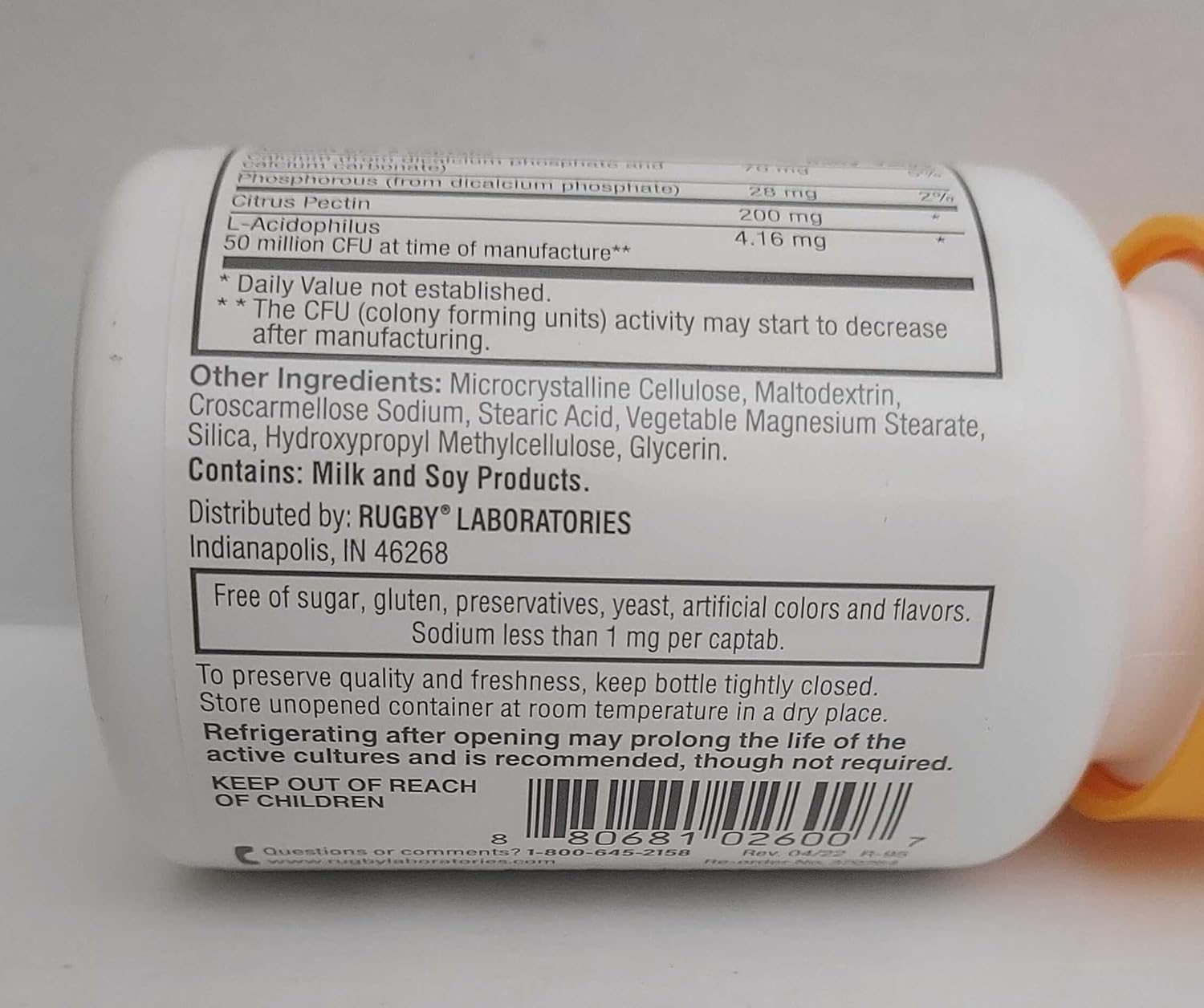 100 Acidophilus Capsule Shaped Rugby Tablets by Rugby Laboratories - Model 00536718001