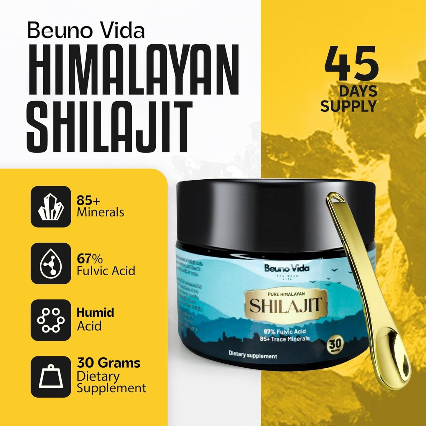 100% Authentic Pure Himalayan Organic Shilajit Resin - Natural Grade-A Supplement for Energy & Immune Support - 30g - Men & Women - Fulvic Acid & Trace Minerals - Lab Tested